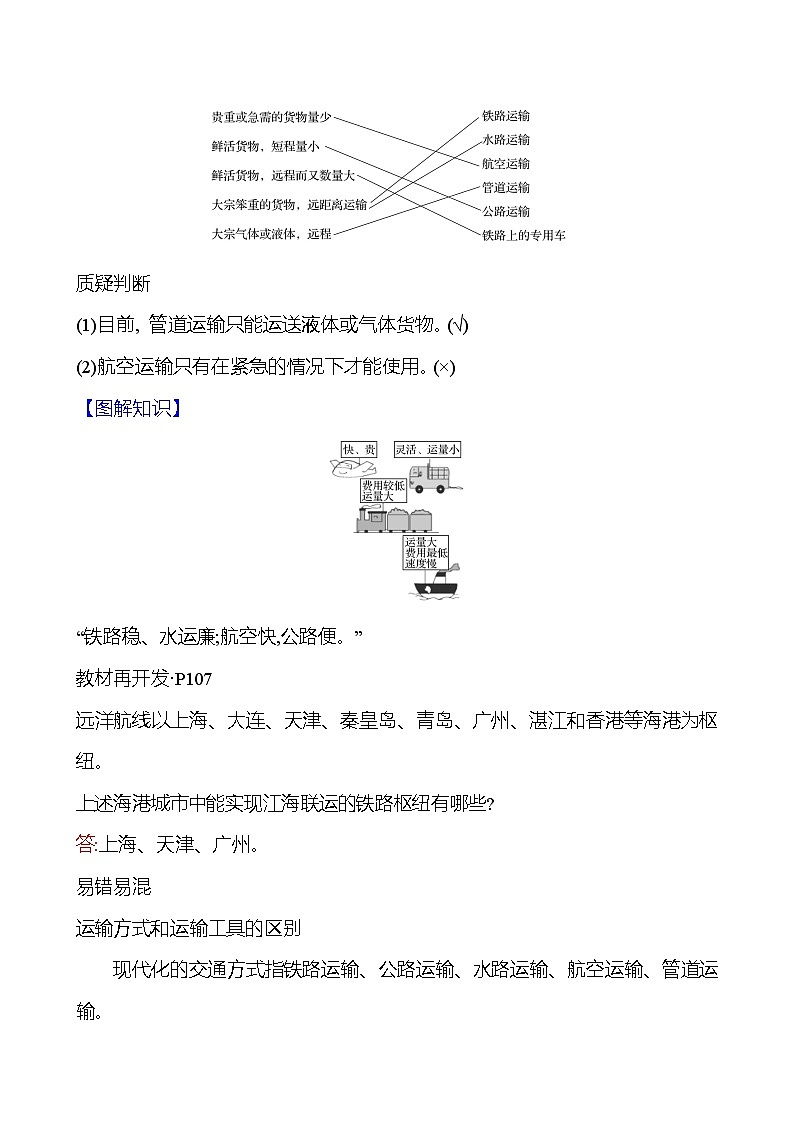 第四章第三节 交通运输业 第二课时交通运输方式的特点及选择 学案 初中地理湘教版八年级上册02