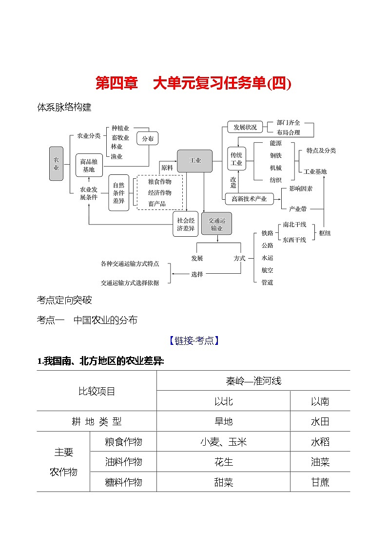 第四章　大单元复习任务单(四) 学案 初中地理湘教版八年级上册01