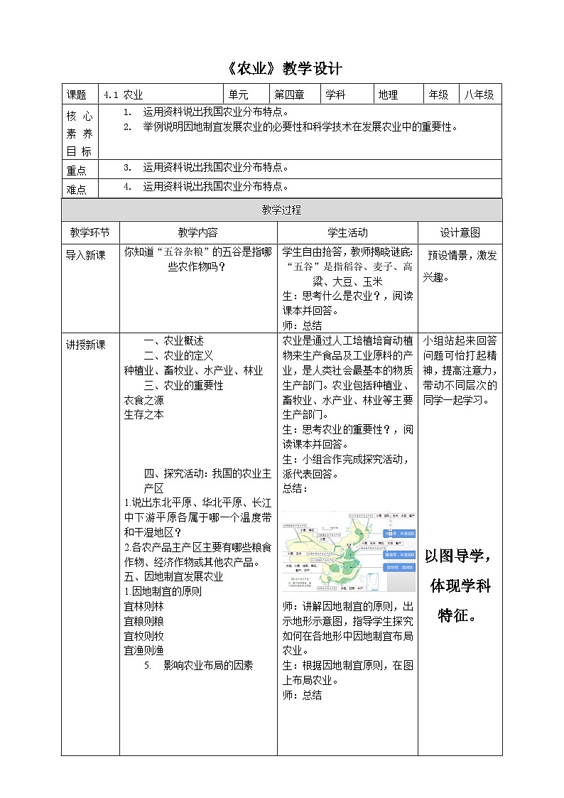 粤教版初中地理八上 第四章 第一节 农业课件 课件+教学设计01