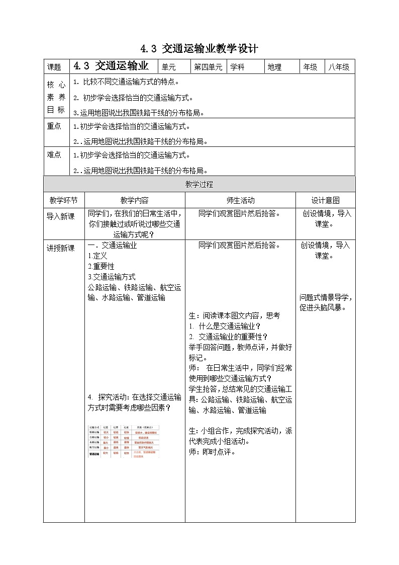 粤教版初中地理八上 第四章 第三节 交通运输业课件 课件+教学设计01