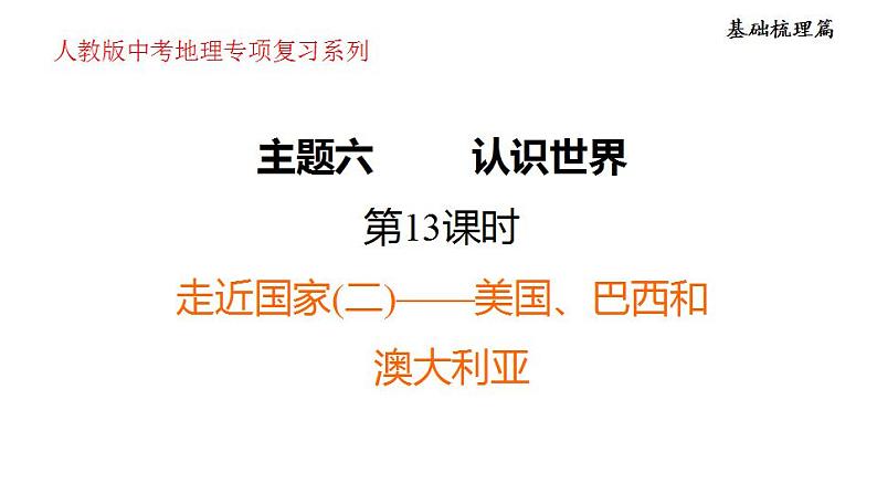 2025年中考地理专项复习课件 第13课时 走近国家(二)——美国、巴西和澳大利亚01