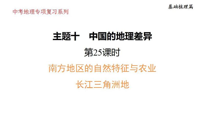 2025年中考地理专项复习课件 第25课时 南方地区的自然特征与农业长江三角洲地区第1页