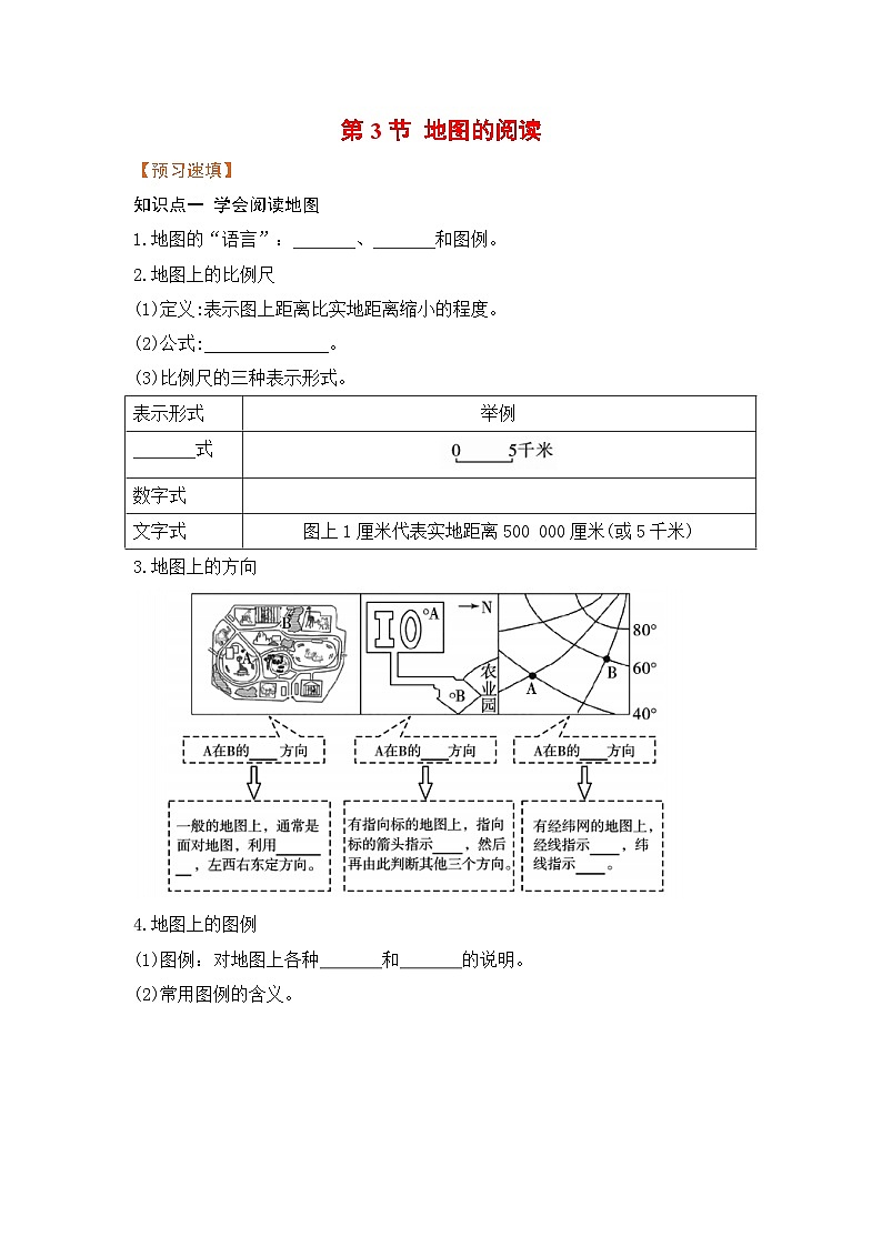 人教版 地理七年级上册 第一章 第3节 地图的阅读【预习作业】第1页