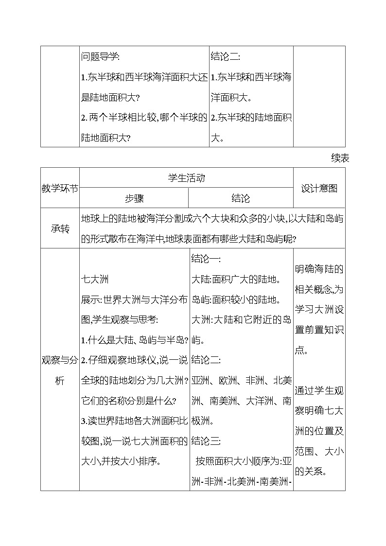 湘教版初中地理七上《世界的海陆分布》教学设计第3页