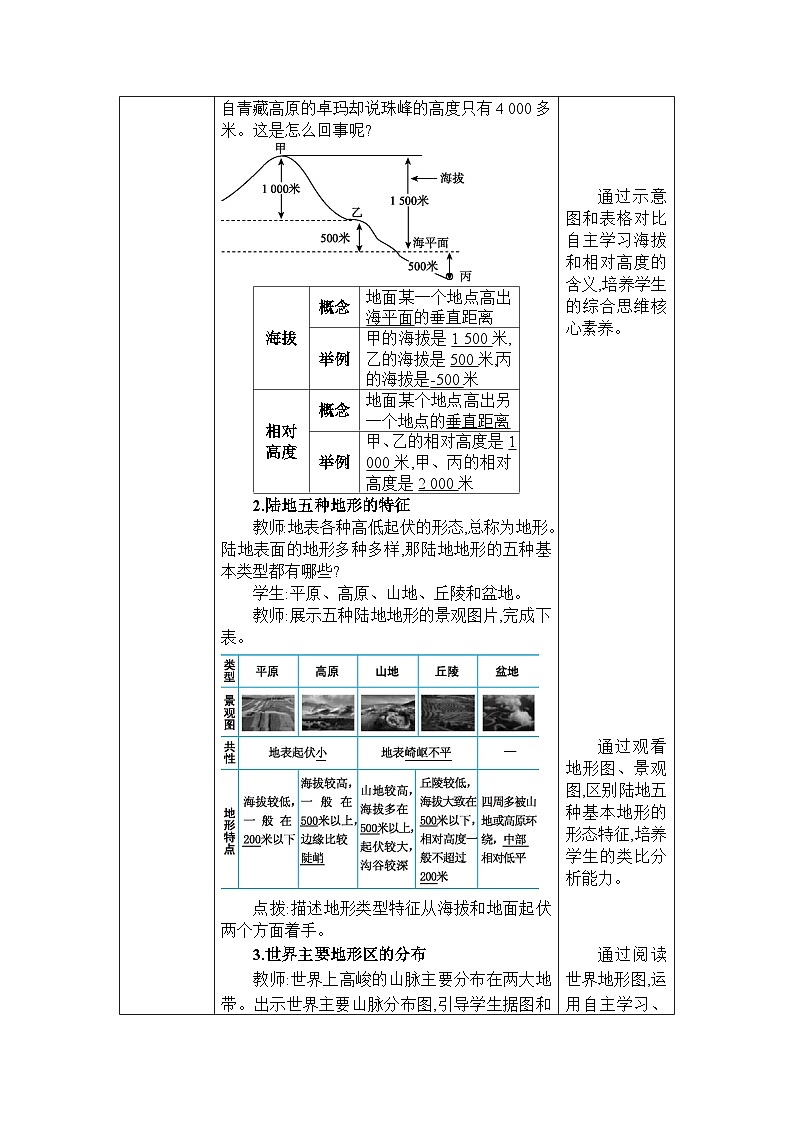 湘教版（2024）七年级地理上册第三章地球的面貌第二节世界的地形教案第2页