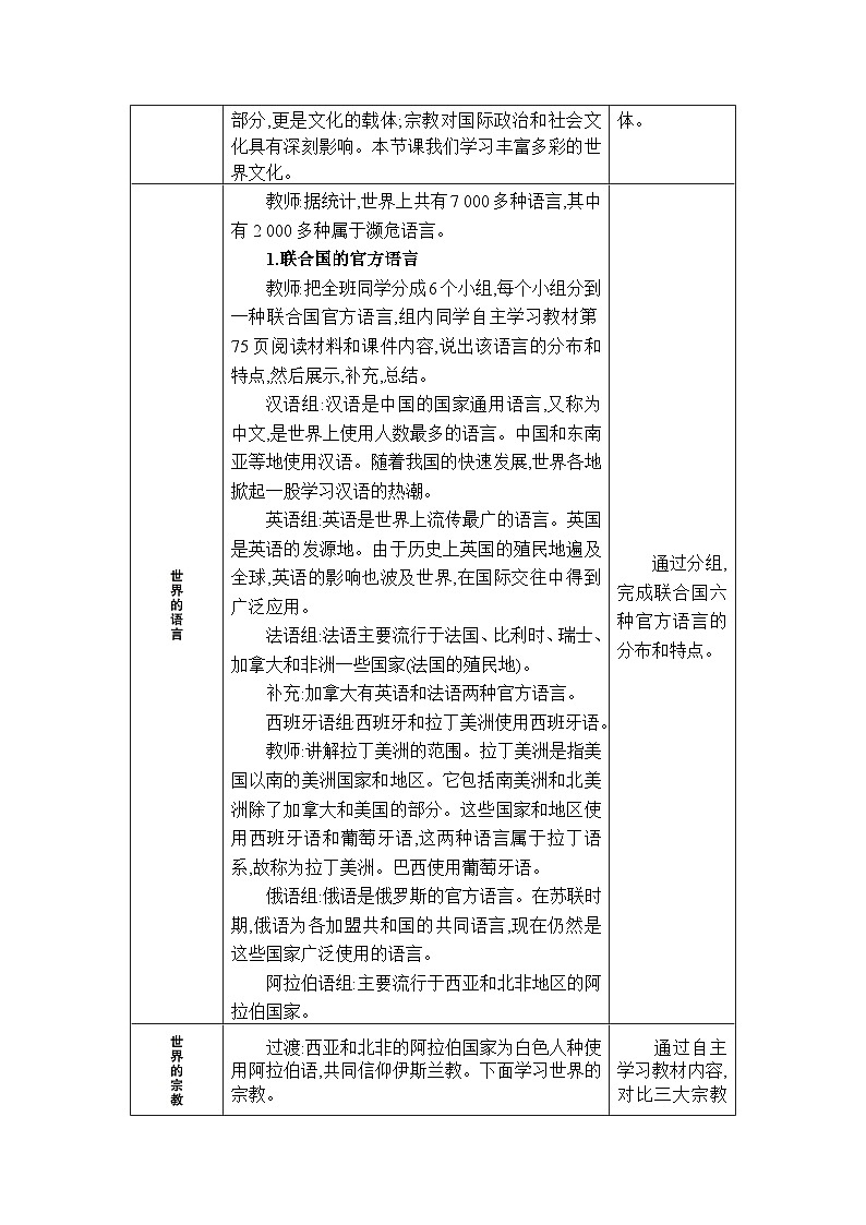 湘教版（2024）七年级地理上册第四章世界的居民与文化第三节丰富多彩的世界文化教案02