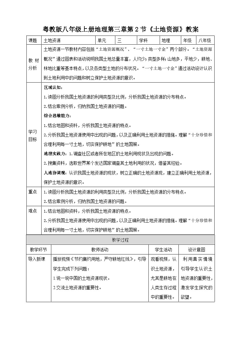 【核心素养目标】粤教版八上3.2《土地资源》课件+教案+导学案+素材01
