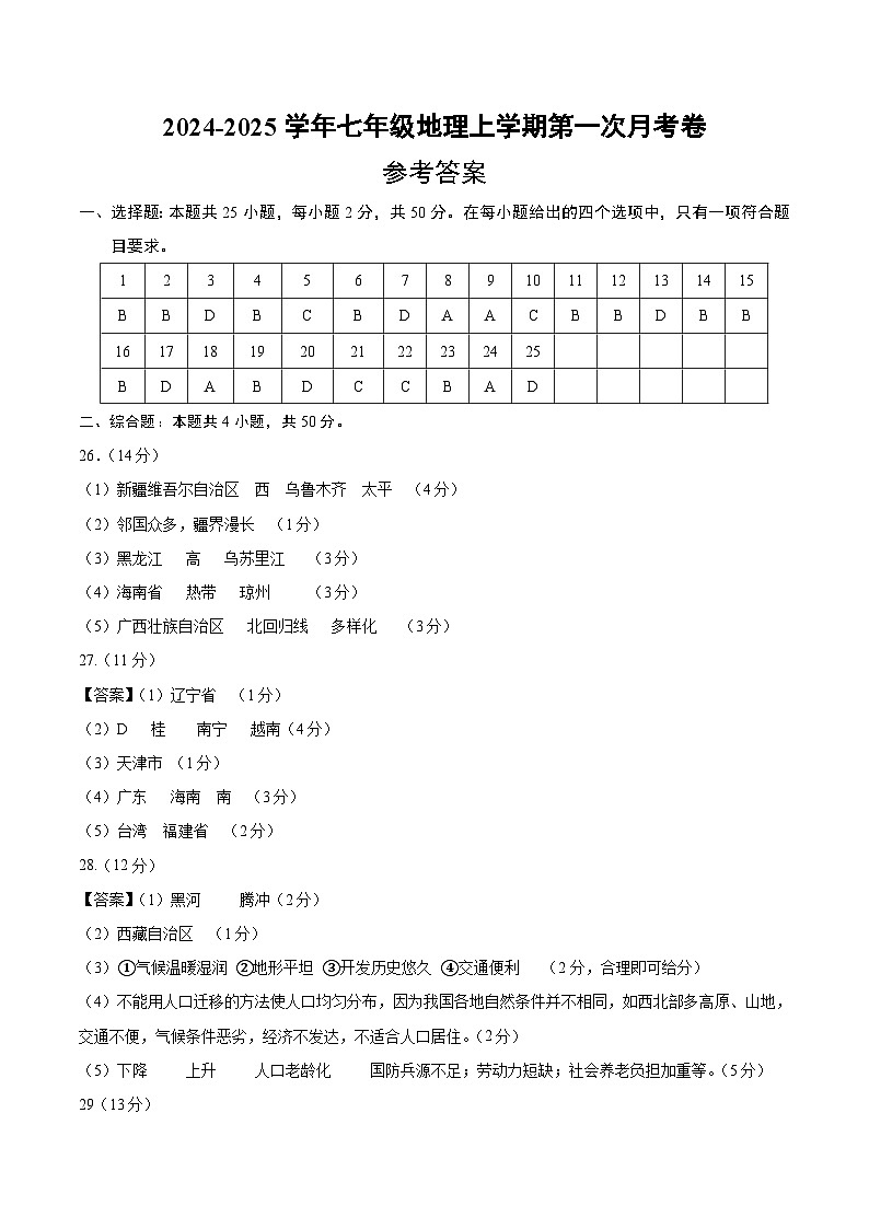 初中地理七年级上册第一次月考卷（鲁教五四版，第1章~第2章第一节）- 含答案解析.zip01