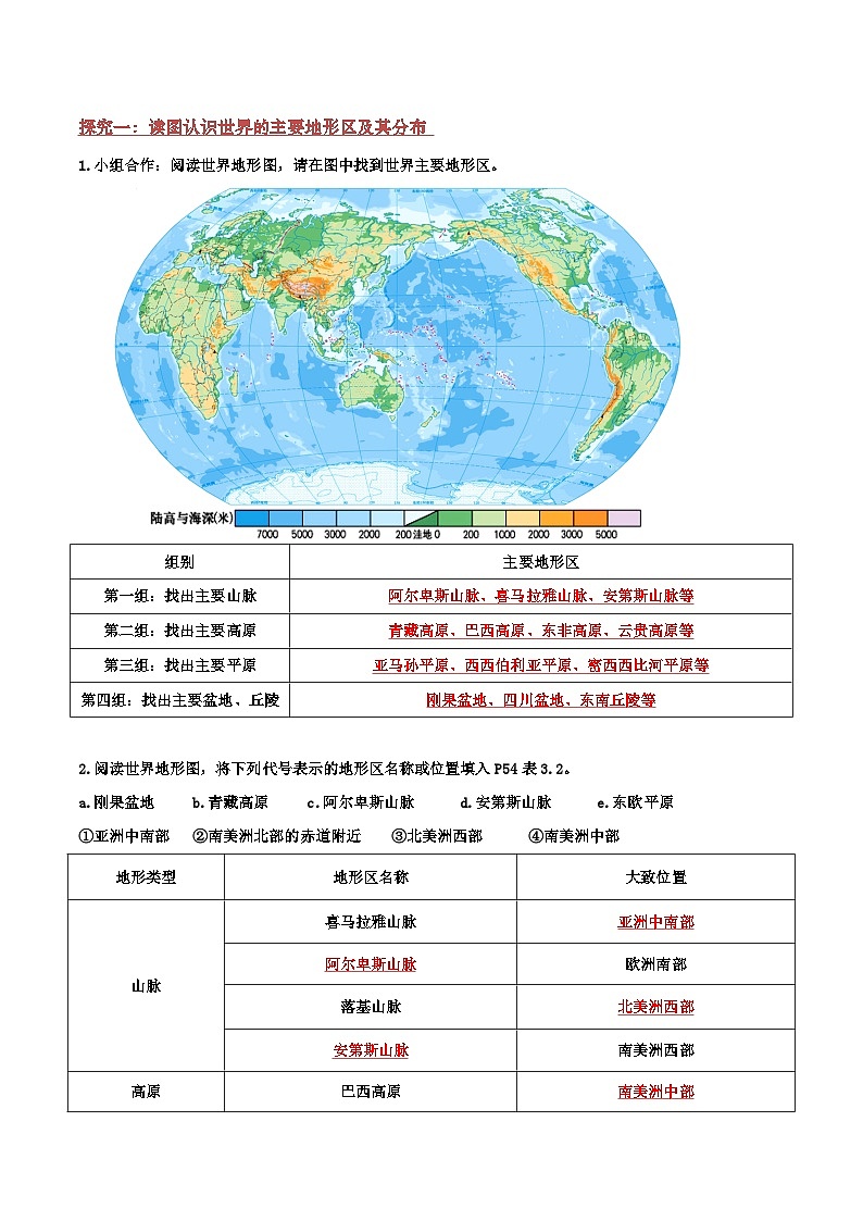3.2 世界的地形 导学案03