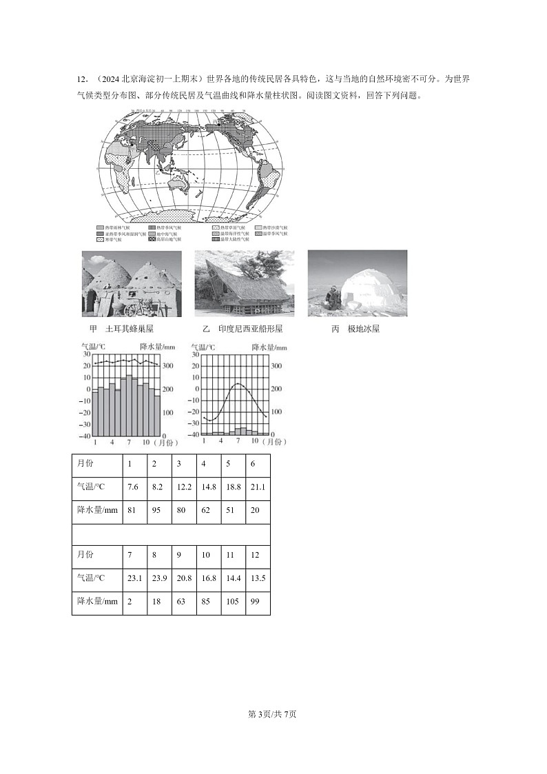 [地理]2024北京重点校初一上学期期末真题分类汇编：世界的居民章节综合(中图版)第3页