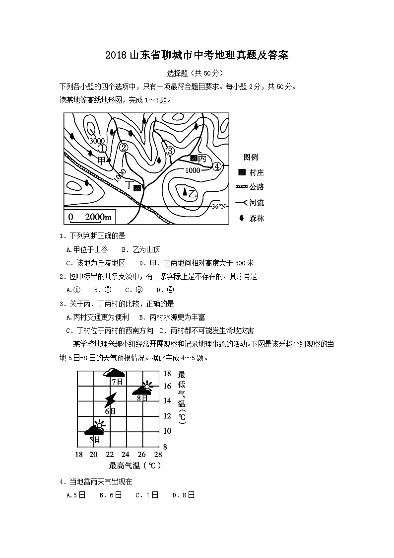 2018山东省聊城市中考地理真题及答案01