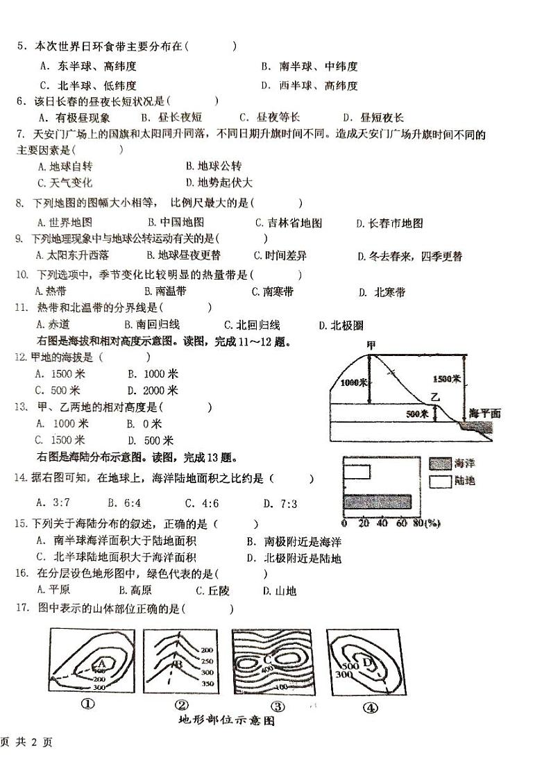 吉林省长春市绿园区长春市第八十九中学2024-2025学年七年级上学期期中地理试题02