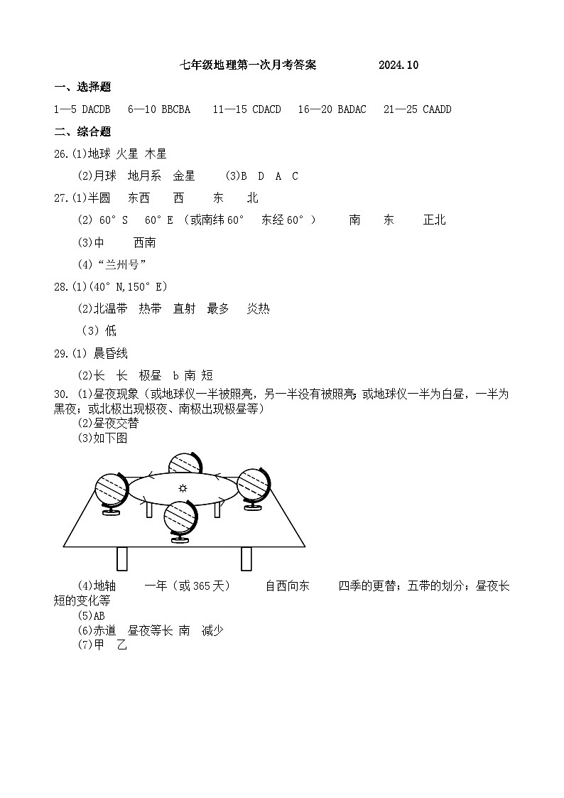 七年级地理第一次月考答案第1页