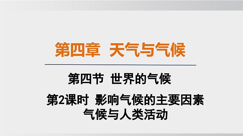 24秋新人教版地理七年级上册第四章 第四节  第二课时 影响气候的主要因素 气候与人类活动课件01