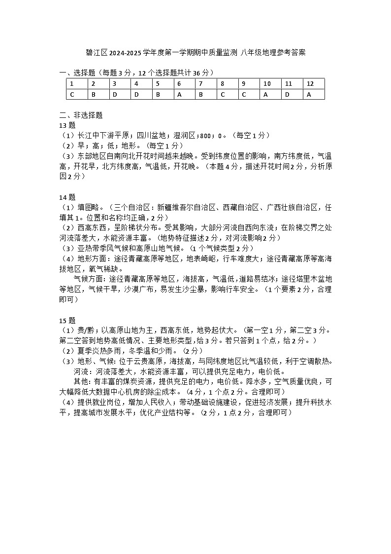 八年级地理参考答案第1页