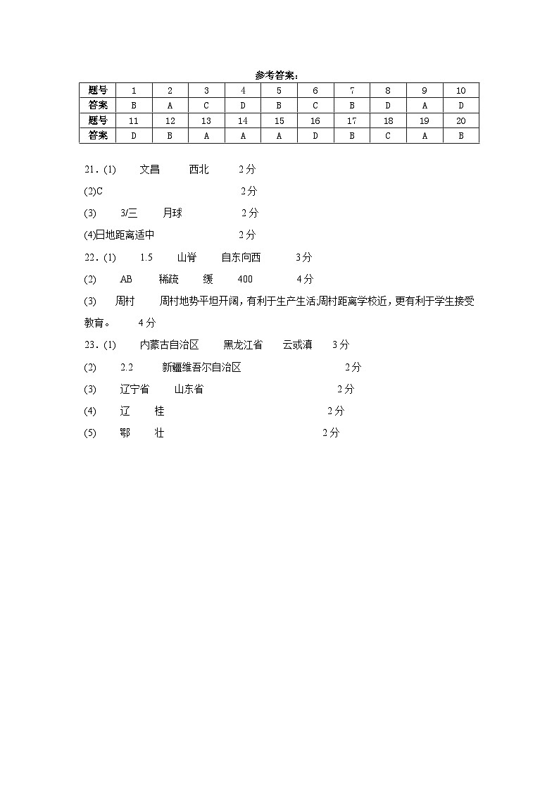 2024年秋期中教学质量监测七年级地理答案第1页