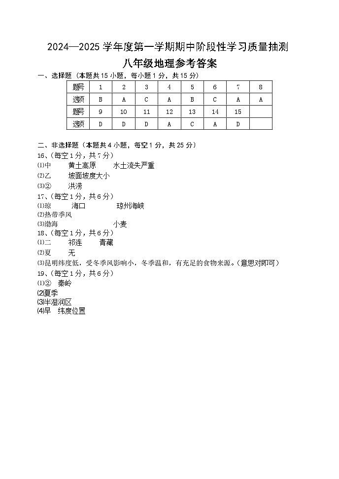 辽宁省大连市甘井子区2024-2025学年八年级上学期期中地理试题01
