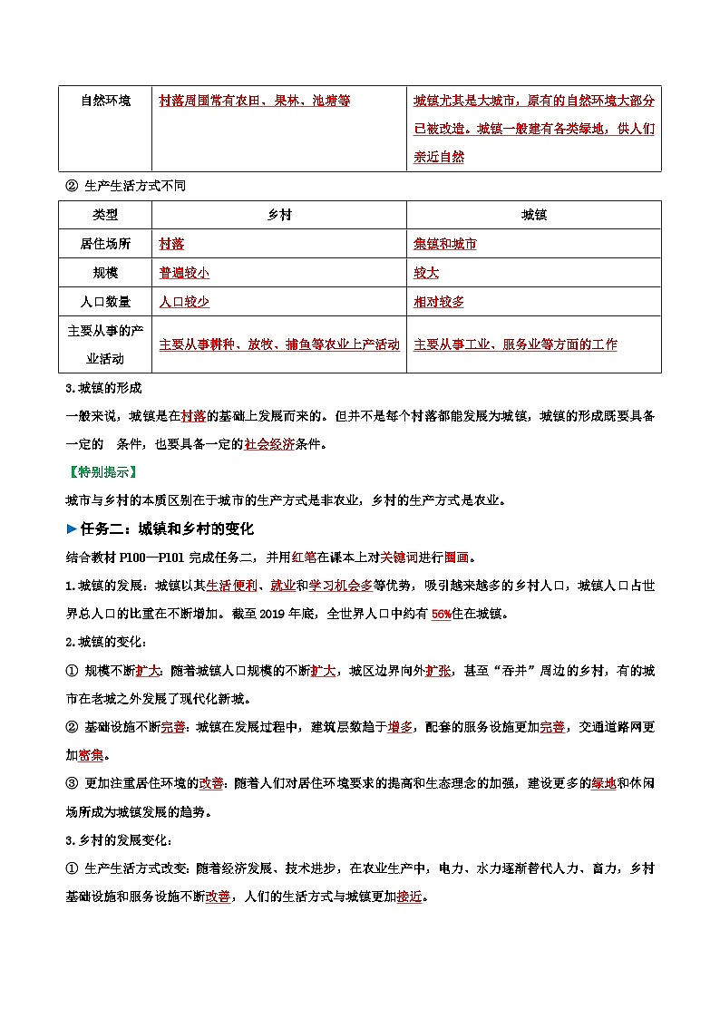 2024—2025学年人教版七年级上册5.2 城镇与乡村 导学案（解析版）02