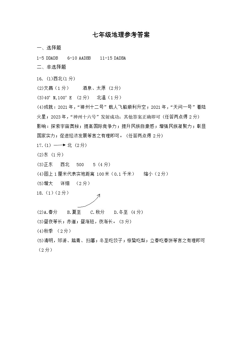 山西省忻州市某校2024-2025学年七年级上学期期中考试地理试题01