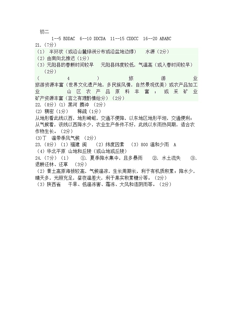 山东省菏泽市定陶区2024-2025学年八年级上学期期中考试地理试题01