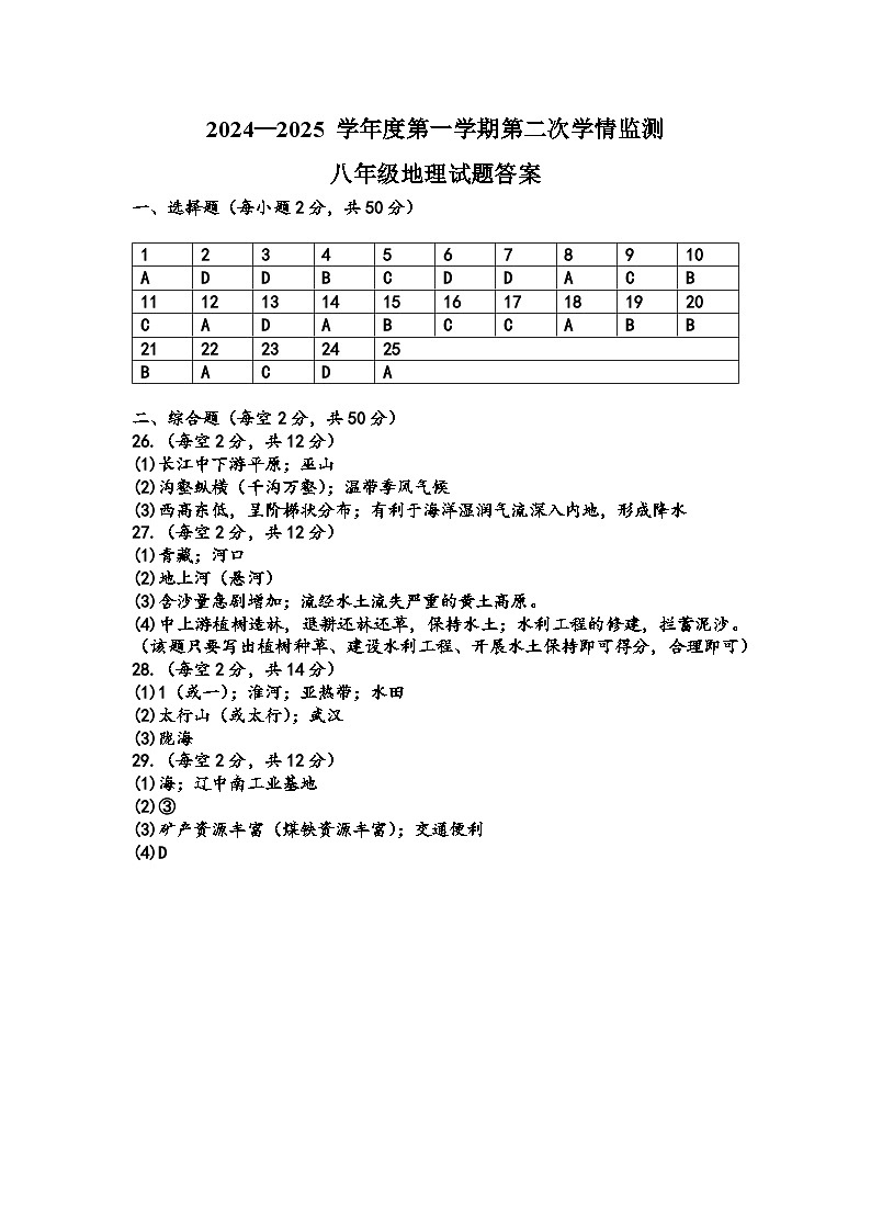 山东省济宁市金乡县2024-2025学年八年级上学期期中地理试题01
