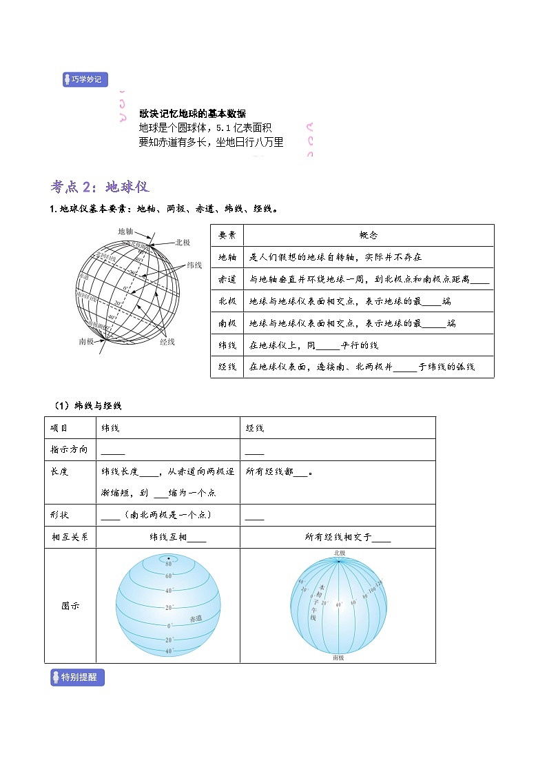 湘教版七年级地理上册单元考点梳理分层卷第二章地球的面貌第2章地球的面貌(考点梳理卷)(原卷版+解析)第2页