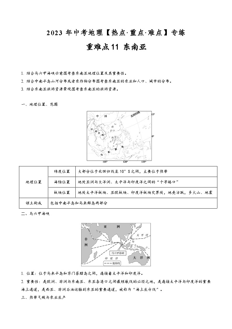 中考地理【热点·重点·难点】专练重难点11东南亚(原卷版+解析)第1页