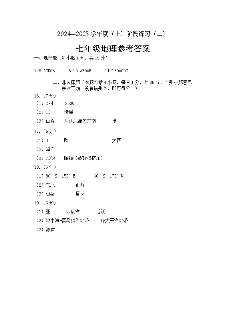 辽宁省葫芦岛市连山区2024-2025学年七年级上学期期中地理试卷01