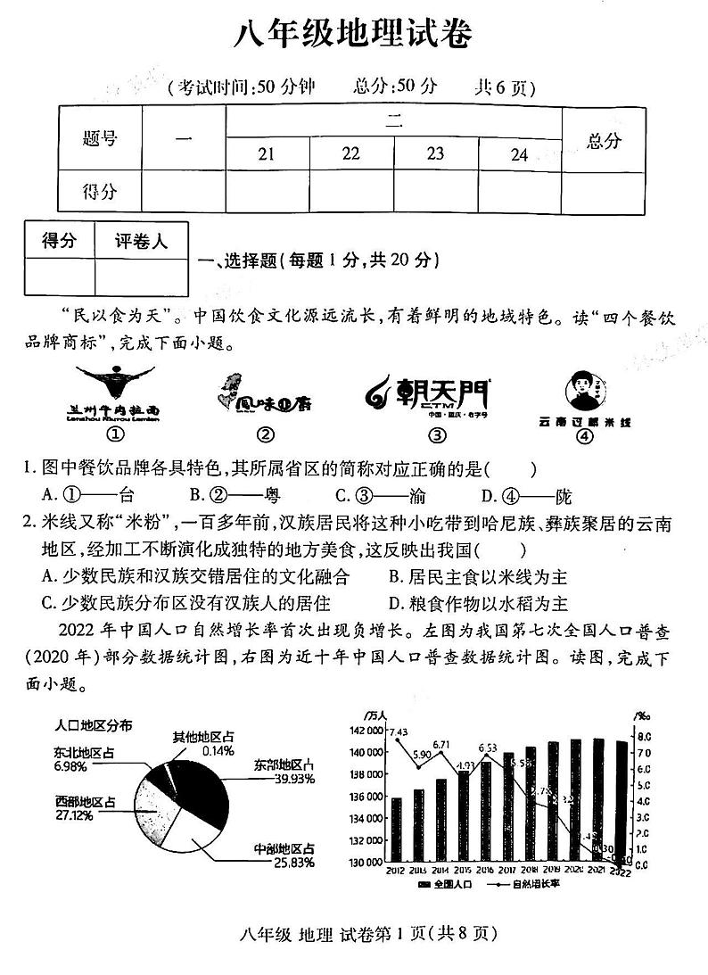 河南省洛阳市伊滨区、瀍河回族区2024-2025学年八年级上学期期中地理试题01
