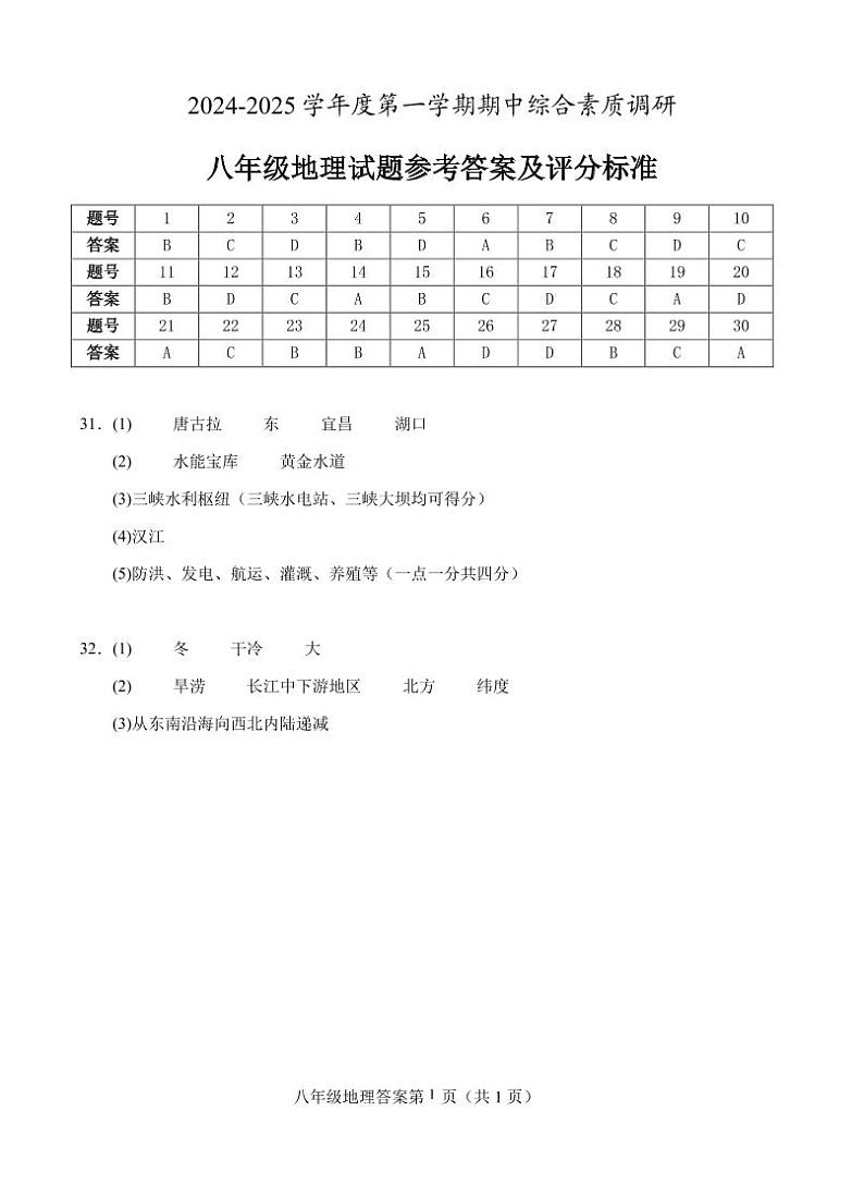 八年级地理答案(2)第1页