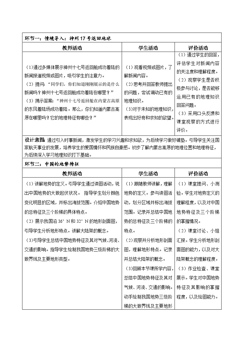 【核心素养】中图版七年级上册地理4.1地势与地形（教学设计）第2页