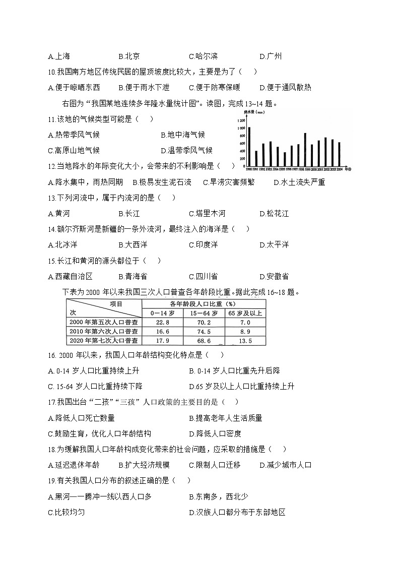 江西省景德镇市乐平市2024-2025学年八年级上学期期中考试地理试卷第2页