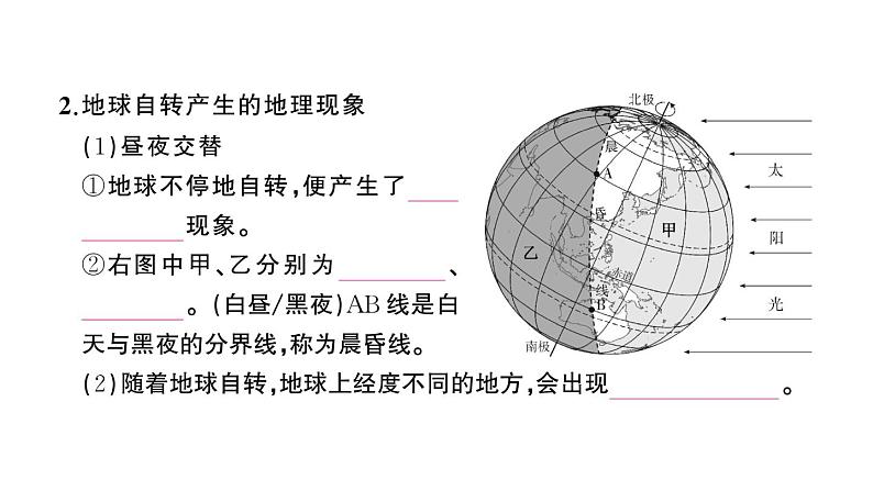 初中地理新人教版七年级上册第一章第三节第一课时 地球的自转位作业课件2024秋第3页