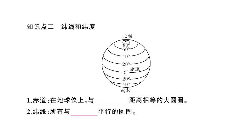 初中地理新人教版七年级上册第一章第二节第二课时 经线和经度 纬线和纬度 利用经纬网定位作业课件2024秋第5页