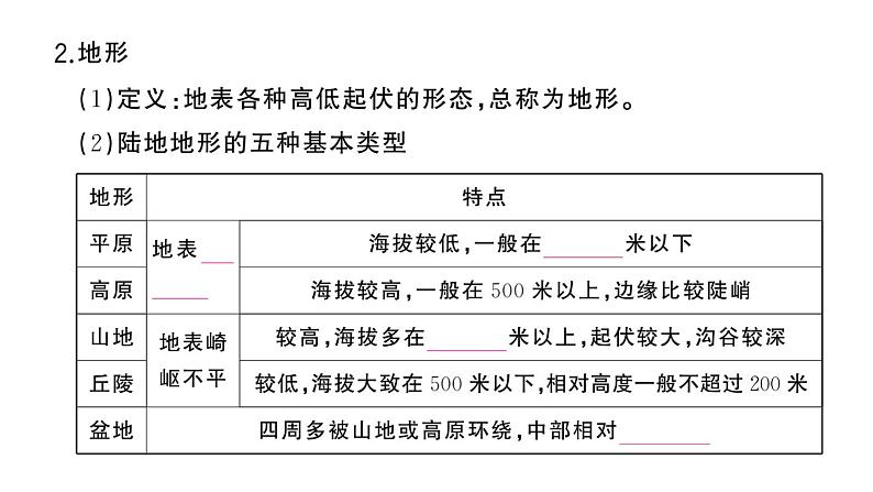 初中地理新湘教版七年级上册第三章第二节 世界的地形作业课件2024秋第3页