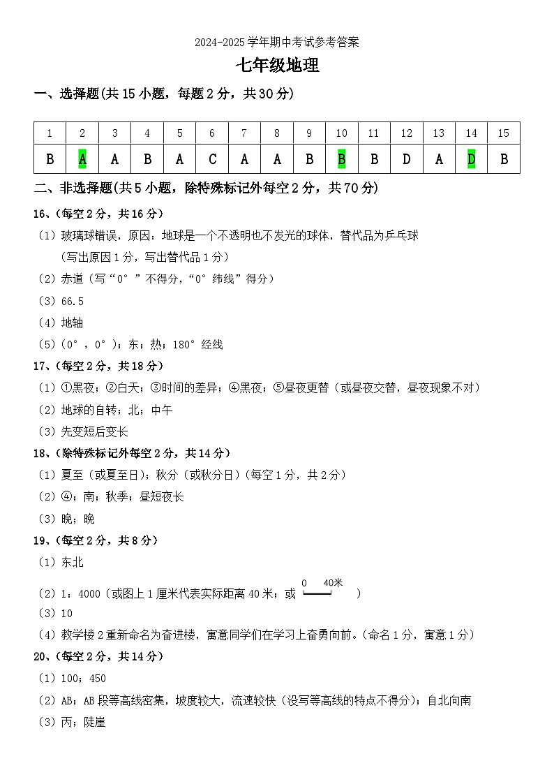 2024-2025学年上期中七年级地理答案(1)第1页