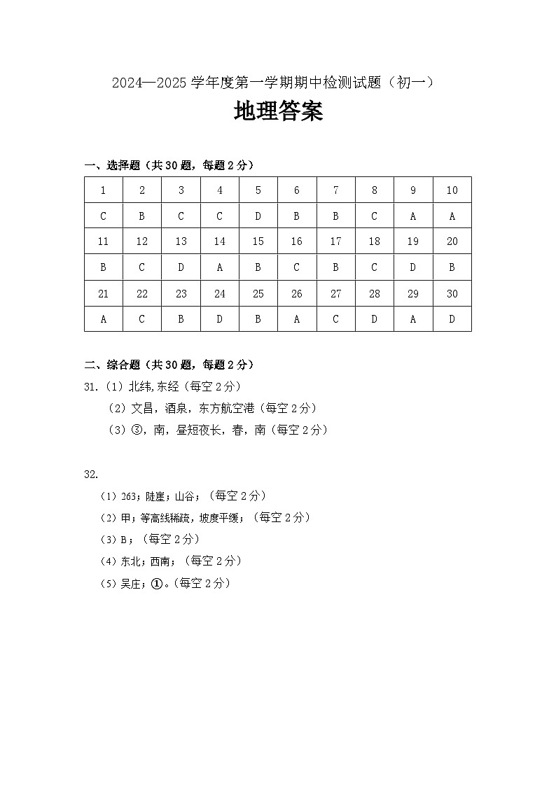 地理答案第1页