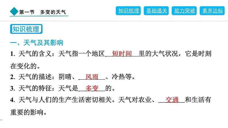 2024人教版地理七年级上册第四章天气与气候4.1　多变的天气 习题课件ppt第2页