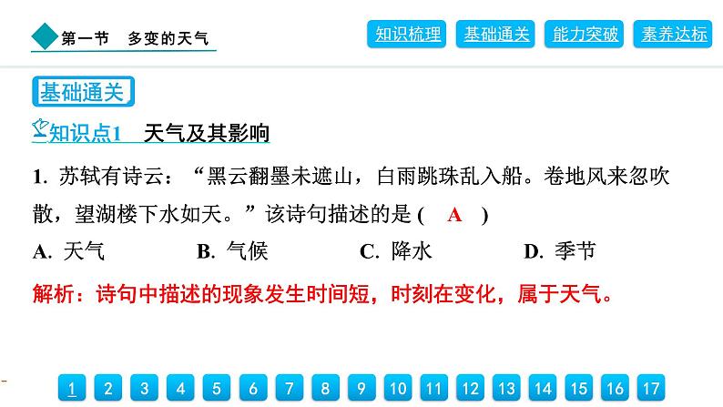 2024人教版地理七年级上册第四章天气与气候4.1　多变的天气 习题课件ppt第5页