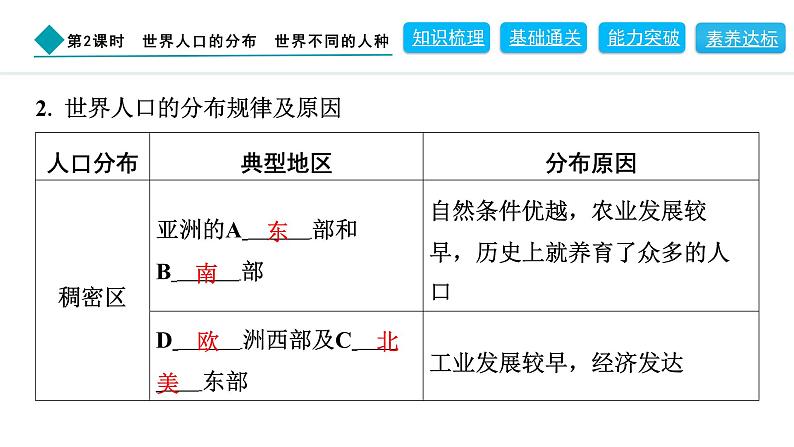 2024人教版地理七年级上册第五章居民与文化5.1.2　世界人口的分布　世界不同的人种 习题课件ppt第3页