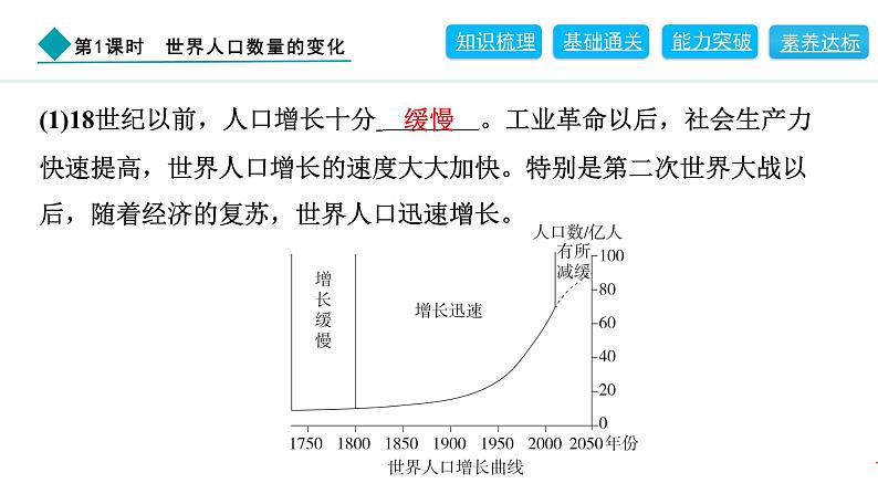 2024人教版地理七年级上册第五章居民与文化5.1.1　世界人口数量的变化 习题课件ppt第3页