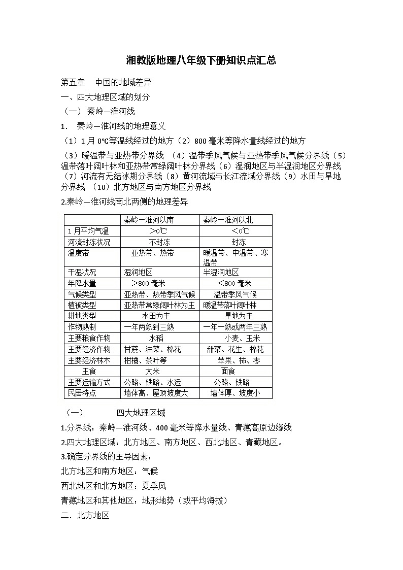 湘教版地理八年级下册知识点汇总第1页