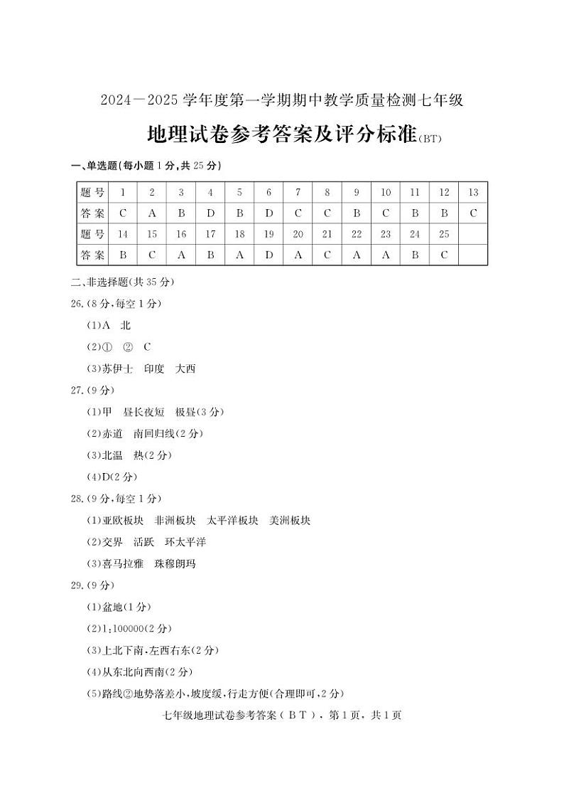 7地理答案第1页