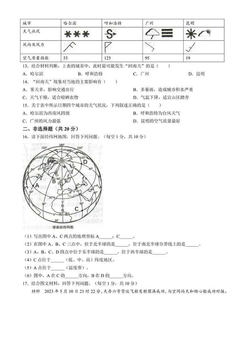 2024～2025学年重庆市忠县马灌初级中学校九年级(上)期中地理试卷(含答案)第3页