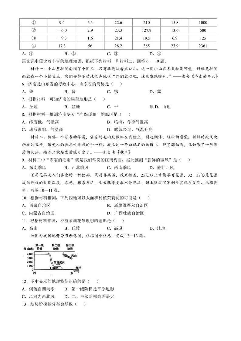 2024～2025学年重庆市巴南区市实验教育集团八年级(上)12月月考地理试卷(无答案)第2页