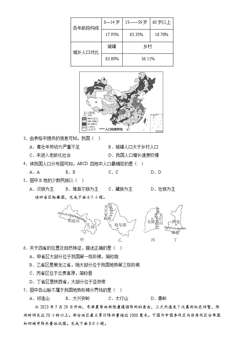 辽宁卷B（八年地理·期末真题·必刷卷）-【期末真题·必刷卷】2024-2025学年八年级地理上学期期末真题综合测试卷（原卷版）-A4第2页