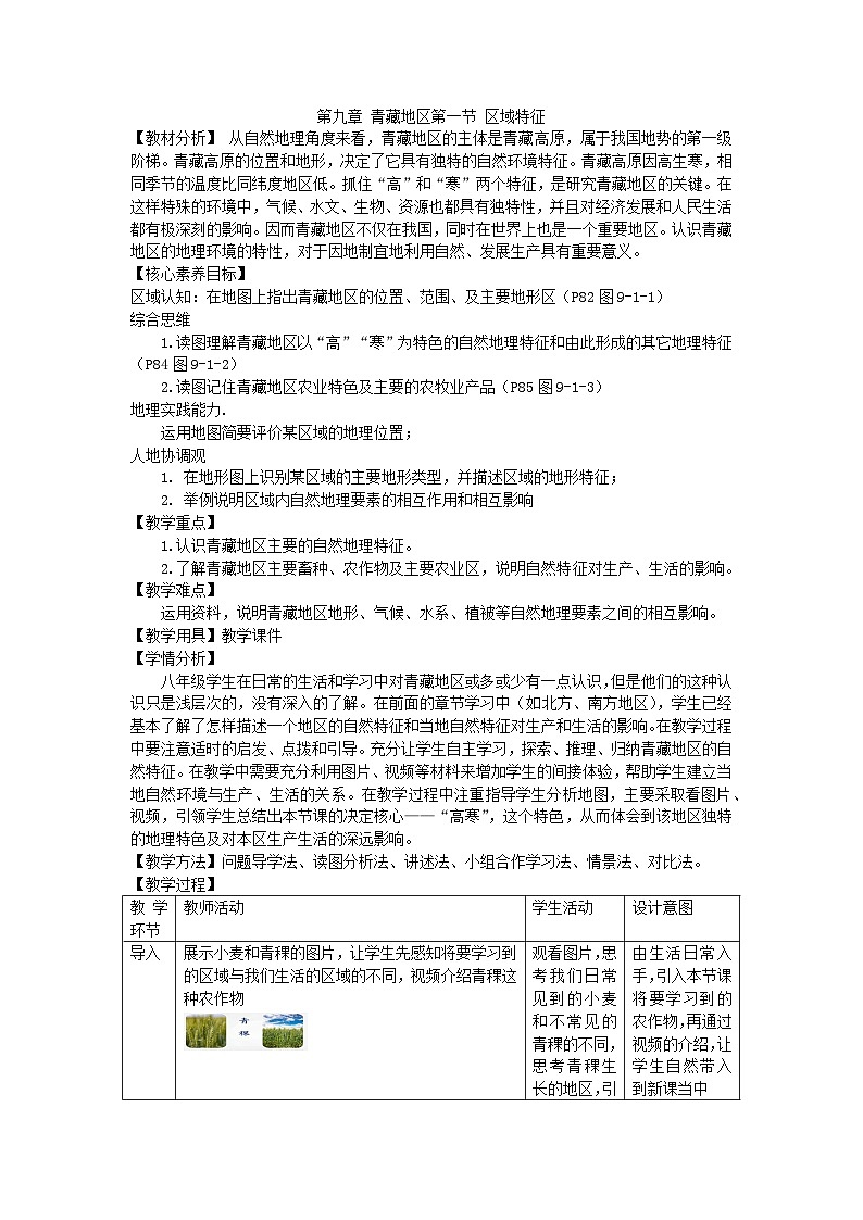 第九章区第一节 区域特征教学设计-2023-2024学年商务星球版八年级地理下册第1页