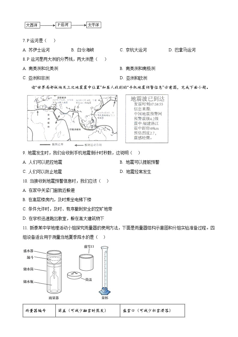 山东省新泰市楼德镇初级中学2024-2025学年八年级上学期期中地理试卷（原卷版）-A4第3页