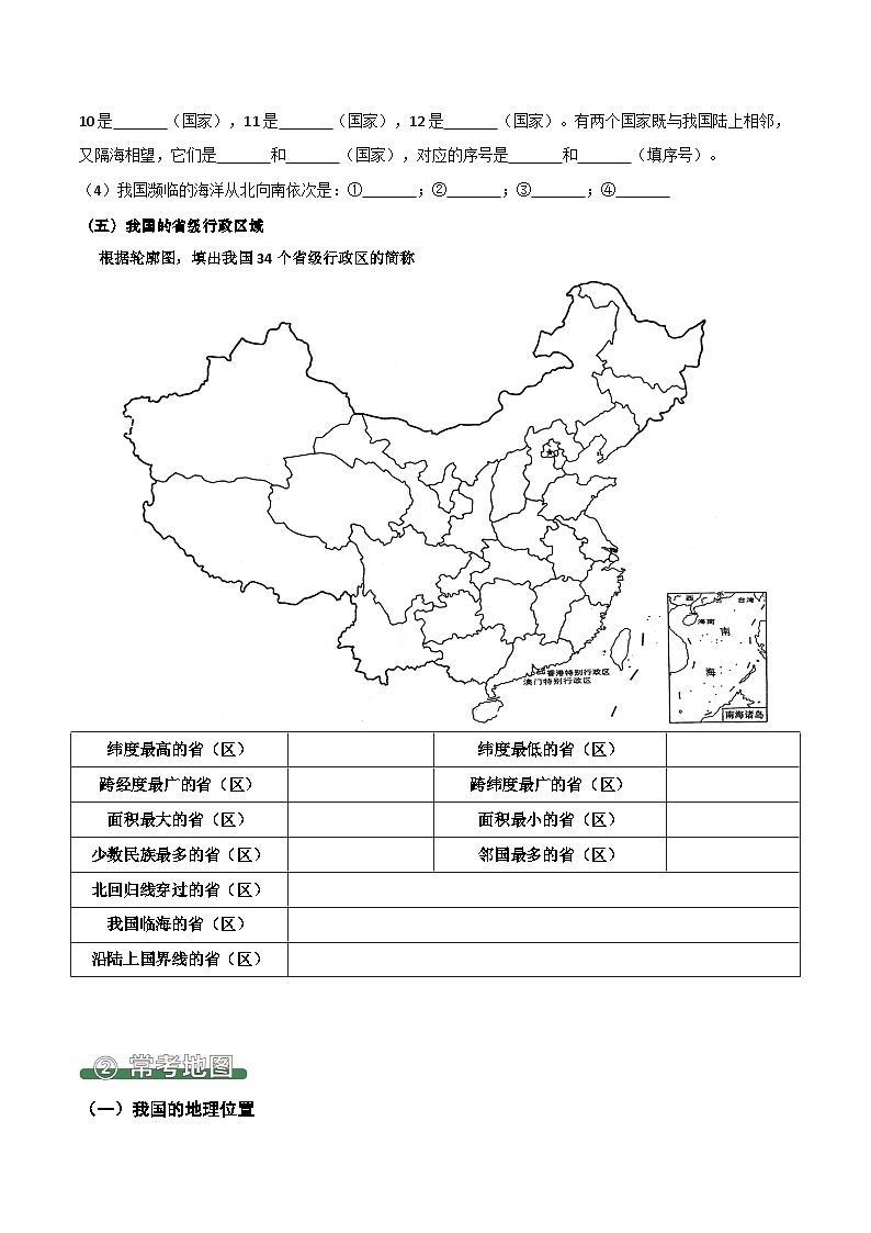 1.1 疆域（填图速记）-2024-2025学年八年级地理上册填图速记与演练手册（人教版）（原卷版）第3页