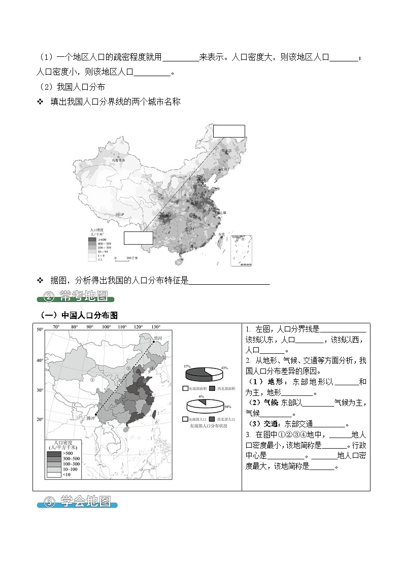 1.2 人口（填图速记）-2024-2025学年八年级地理上册填图速记与演练手册（人教版）（原卷版）第2页